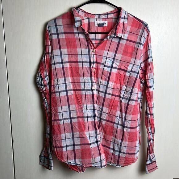 Old navy classic plaid button down top pink white blue XL - Picture 1 of 5